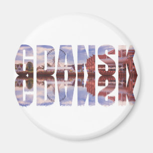 Tekst van Gdansk met uitzicht van de oude stad met Magneet