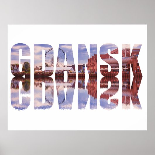 Tekst van Gdansk met uitzicht van de oude stad met Poster (Voorkant)