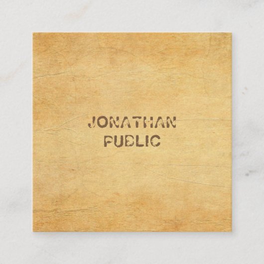  tekst van het verdringingsscript Oud papier ziet  Vierkante Visitekaartje (Voorkant)
