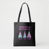 tekst van Peace Joy Love Kerstbomen Tote Bag (Voorkant)