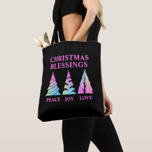  tekst van Peace Joy Love Kerstbomen Tote Bag