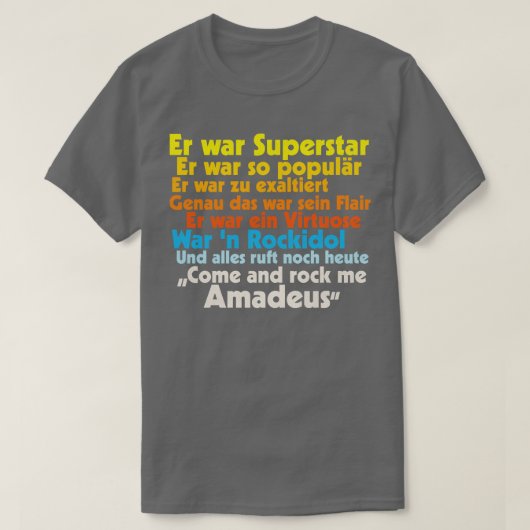 Tekst van Rock Me Amadeus Falco T-shirt (Design voorkant)