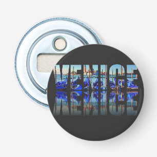Tekst van Venetië met reflectie Button Flesopener
