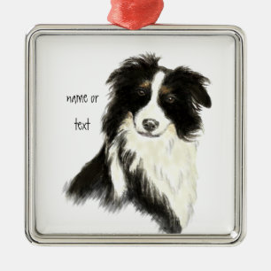 Tekst voor aangepaste naam Kader Collie Dog Pet Metalen Ornament