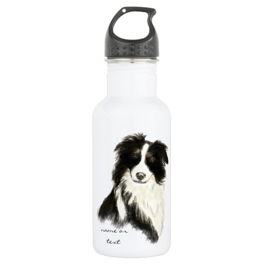 Tekst voor aangepaste naam Kader Collie Dog Pet Waterfles (Voorkant)