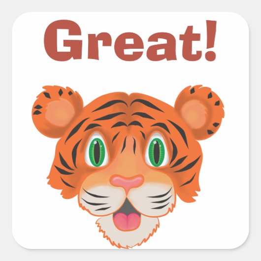 tekst voor Cute Tiger Vierkante Sticker (Voorkant)