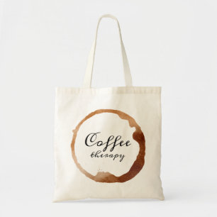 Tekst voor de koffietherapie op een ontwerp van ee tote bag