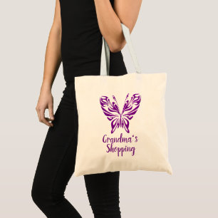 Tekst voor oma's winkelende Paarse vlinder wijzige Tote Bag