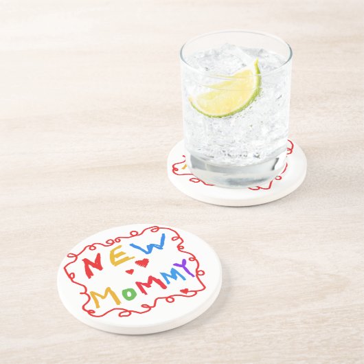 Tekst voor primaire kleuren Nieuwe mammie cadeaus Zandsteen Onderzetter (Zijkant)