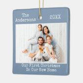 Tekst voor schrijfmachine Blauw Eerste Kerstmis Ni Keramisch Ornament (Links)