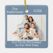 Tekst voor schrijfmachine Blauw Eerste Kerstmis Ni Keramisch Ornament (Voorkant)