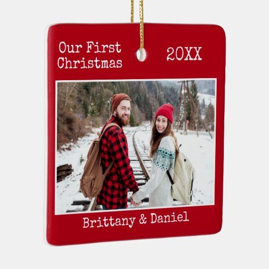 Tekst voor schrijfmachine Couple Eerste Kerstmis R Keramisch Ornament (Rechts)