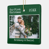 Tekst voor schrijfmachine Couple First KerstGreen Keramisch Ornament (Links)