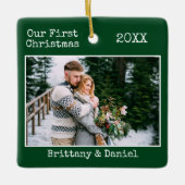 Tekst voor schrijfmachine Couple First KerstGreen Keramisch Ornament (Voorkant)
