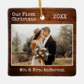 Tekst voor schrijfmachine Eerste kerstfeest Foto Keramisch Ornament (Voorkant)