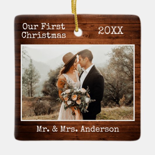 Tekst voor schrijfmachine Eerste kerstfeest Foto Keramisch Ornament (Voorkant)
