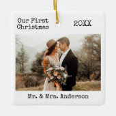 Tekst voor schrijfmachine Eerste kerstfeest Foto Keramisch Ornament (Voorkant)