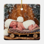 Tekst voor schrijfmachine Eerste Kerstkerst Foto G Keramisch Ornament (Achterkant)