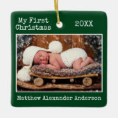 Tekst voor schrijfmachine Eerste Kerstkerst Foto G Keramisch Ornament (Voorkant)