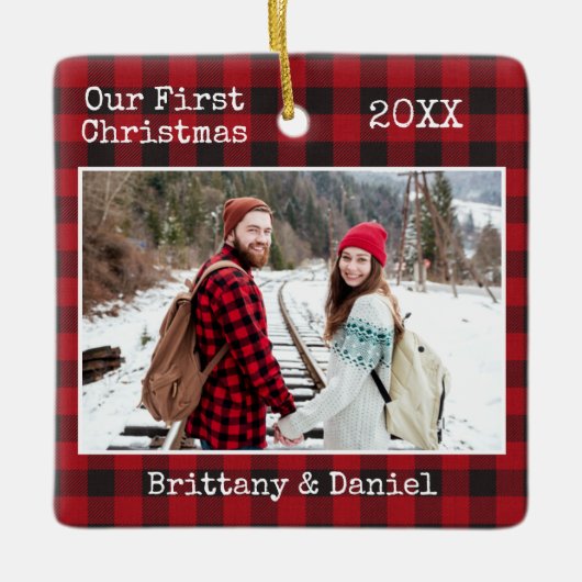 Tekst voor schrijfmachine Eerste Kerstmis Coupons  Keramisch Ornament (Voorkant)