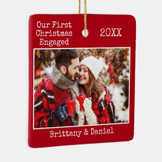 Tekst voor schrijfmachine Eerste Kerstmis Ingegrav Keramisch Ornament (Rechts)