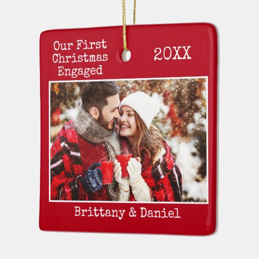 Tekst voor schrijfmachine Eerste Kerstmis Ingegrav Keramisch Ornament (Links)