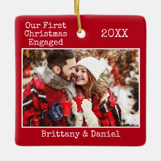 Tekst voor schrijfmachine Eerste Kerstmis Ingegrav Keramisch Ornament (Voorkant)