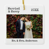 Tekst voor schrijfmachine, gehuwd en bruiloft foto keramisch ornament (Voorkant)