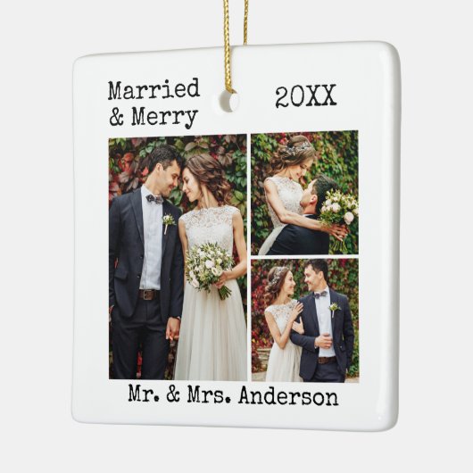 Tekst voor schrijfmachine, gehuwd en sieraden foto keramisch ornament (Links)