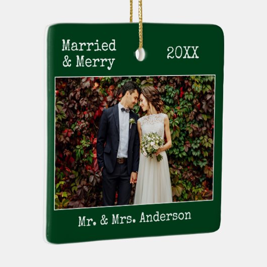 Tekst voor schrijfmachine Gehuwd Merry Weddenschap Keramisch Ornament (Rechts)