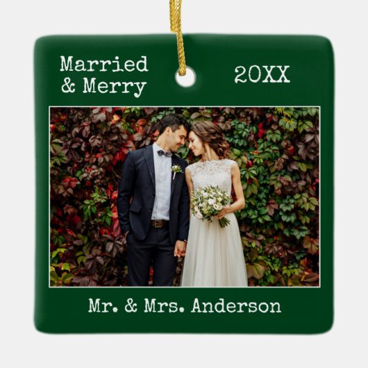 Tekst voor schrijfmachine Gehuwd Merry Weddenschap Keramisch Ornament (Voorkant)