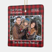 Tekst voor schrijfmachine Geplakt Eerste kerstfami Keramisch Ornament (Links)