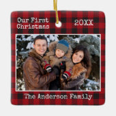 Tekst voor schrijfmachine Geplakt Eerste kerstfami Keramisch Ornament (Voorkant)