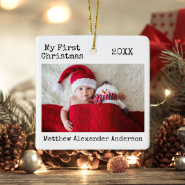 Tekst voor schrijfmachine Mijn eerste kerstBaby Keramisch Ornament