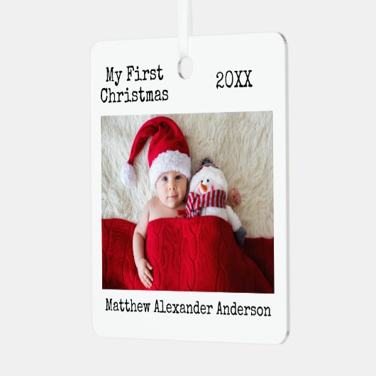 Tekst voor schrijfmachine Mijn eerste kerstBaby Metalen Ornament (Voorkant links)