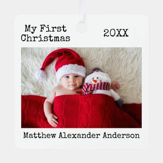 Tekst voor schrijfmachine Mijn eerste kerstBaby Metalen Ornament (Voorkant)