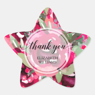 Tekst Waterverf Bloemen Bedanken Ster Sticker