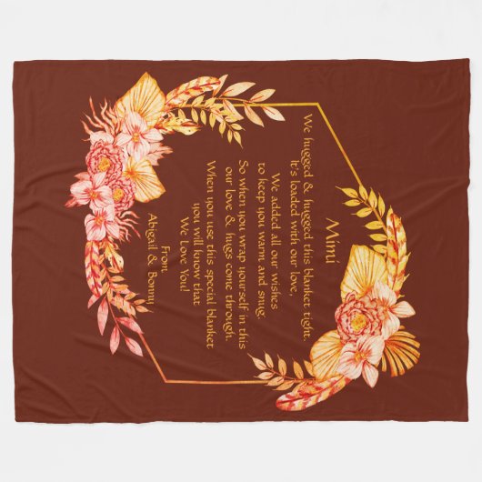 Tekst wijzigen Naam Boho Flower Lijst Hugged toevo Fleece Deken (Voorkant (Horizontaal))
