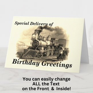 Tekst wijzigen Naam toevoegen Stoomtrein Happy Bir Kaart