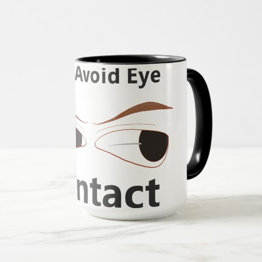 Tekst zegt oogcontact met een tekening te vermijde mok (Voorkant rechts)