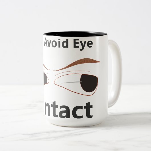 Tekst zegt oogcontact met een tekening te vermijde tweekleurige koffiemok (Voorkant rechts)