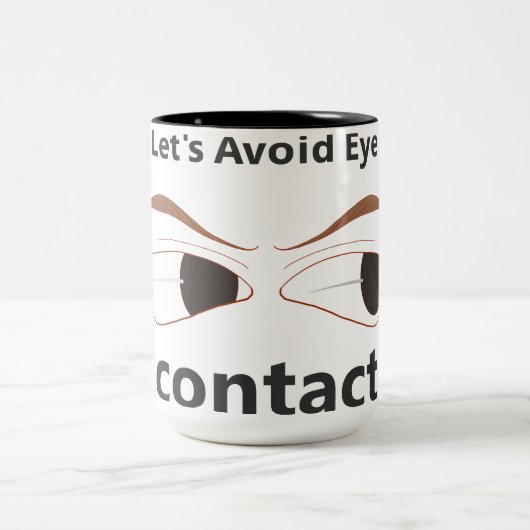 Tekst zegt oogcontact met een tekening te vermijde tweekleurige koffiemok (Center)