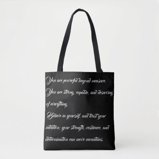 Tekst zwart en wit aanmoedigen tote bag (Voorkant)