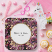 Tekst Zwart Goud Bourgogne Bloemen patroon rand Papieren Bordje (Feest)