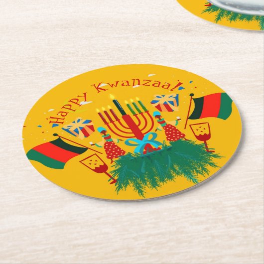 Tekstaanpassing Kwanzaa Partij bewerken Ronde Kartonnen Onderzetter (Gebogen)