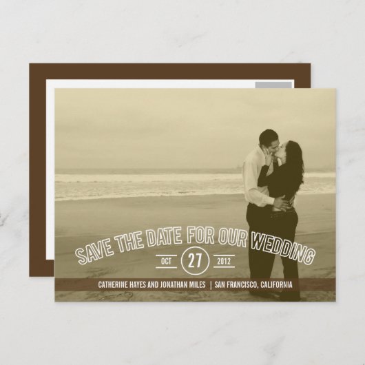 Tekstbedekking De datumkaarten opslaan - Bruin Aankondigingskaart (Voorkant / Achterkant)