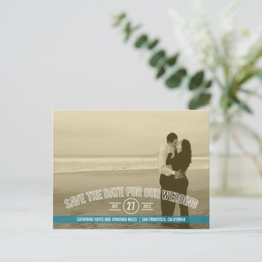 Tekstbedekking De datumkaarten opslaan - Turquoise Briefkaart (Staand voorkant)