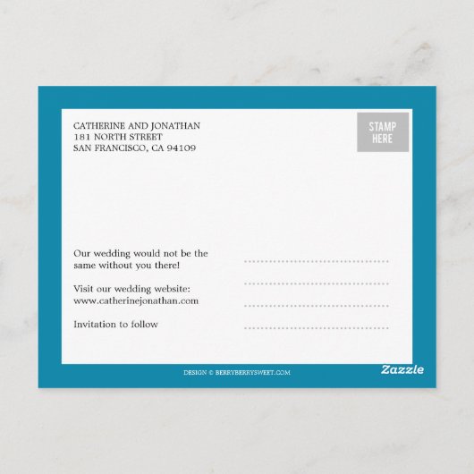 Tekstbedekking De datumkaarten opslaan - Turquoise Briefkaart (Achterkant)