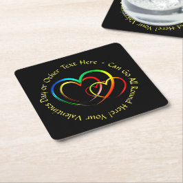 Tekstbericht met namen - Hartjes op zwart Kartonnen Onderzetters