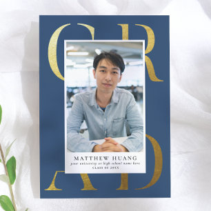 Tekstboek Goud Navy Blauwe Type Afstudeer Uitnodig Kaart